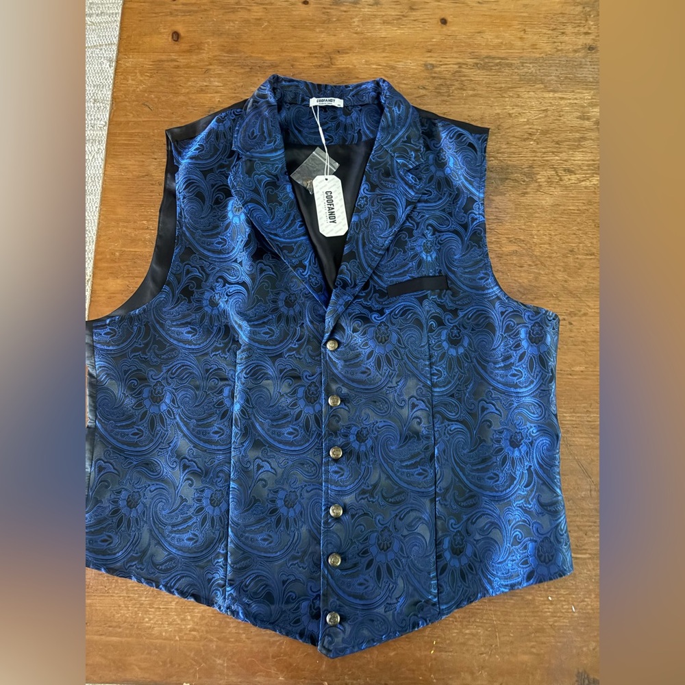 COOFANDY Men’s Suit Vest XXL Blue Black Formal Waistcoat Dress Vest